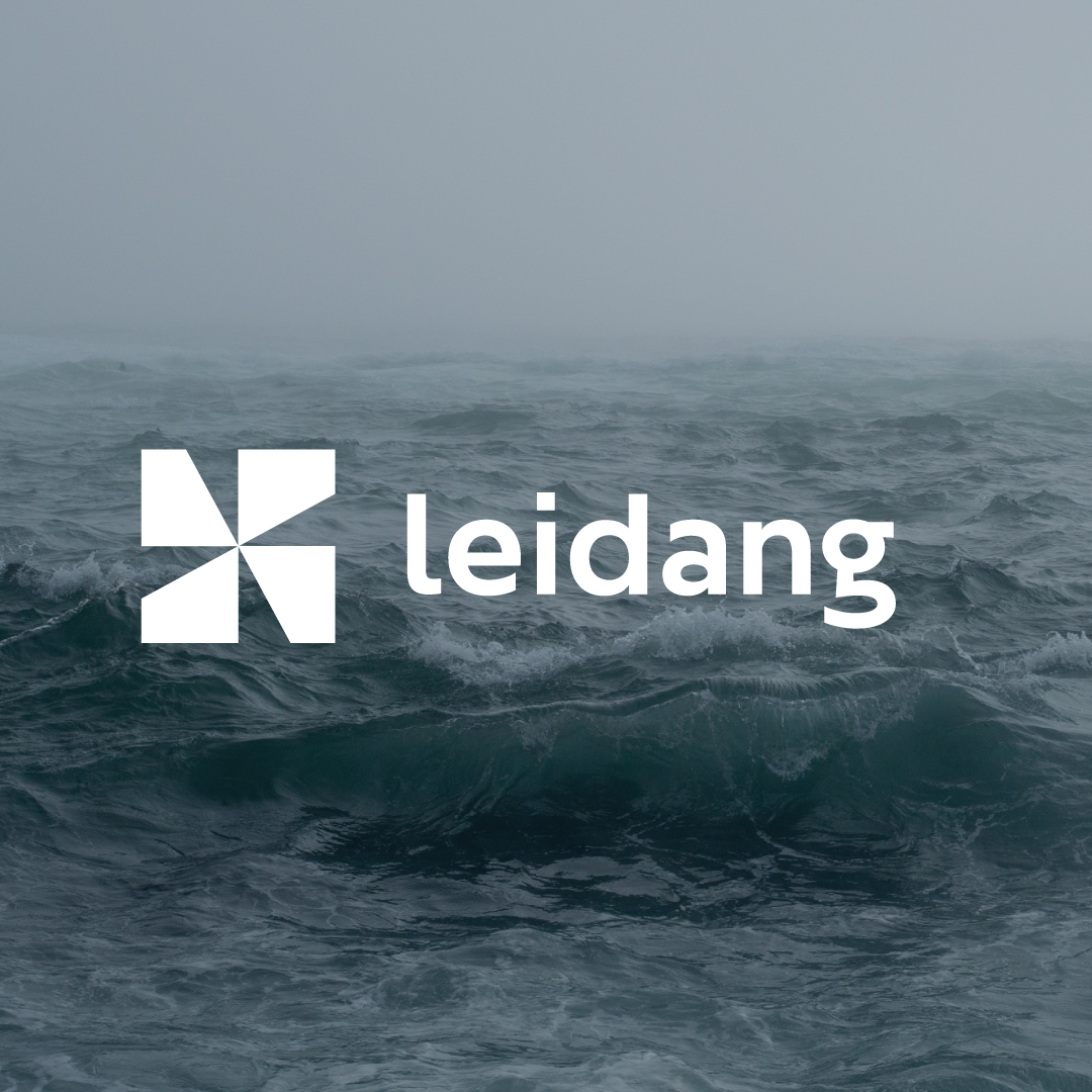 Leidang logo som overlegg til et bilde som viser bølger i sjøen